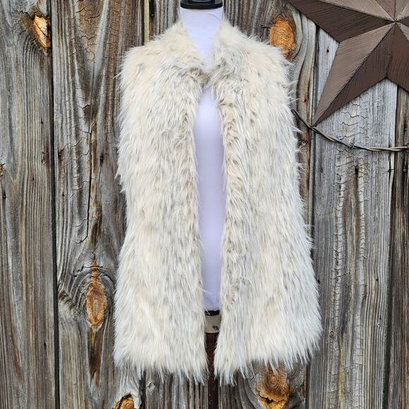 Faux Fur Vest Beige Gray Rachel Zoe Size M Sleeveless Fuzzy - Picture 1 of 9
